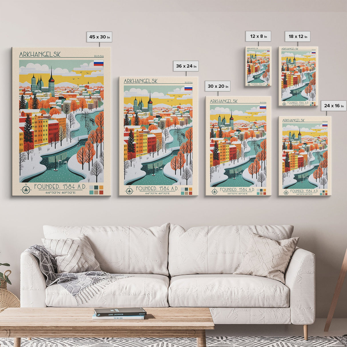 Arkhangelsk Russia Travel Poster Framed Canvas Print, Midcentury Modern Art, Pop Art Wall Decor, Home Decor, Vacation Gift, Living Room Art