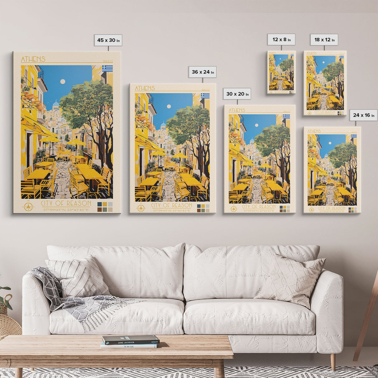 Athens Greece Travel Poster Framed Canvas Print, Midcentury Modern Art, Pop Art Wall Decor, Home Decor, Vacation Gift, Living Room Art