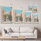 Badalona Spain Travel Poster Framed Canvas Print, Midcentury Modern Art, Pop Art Wall Decor, Home Decor, Vacation Gift, Living Room Art