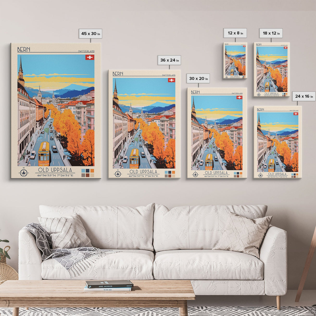 Bern Switzerland Travel Poster Framed Canvas Print, Midcentury Modern Art, Pop Art Wall Decor, Home Decor, Vacation Gift, Living Room Art