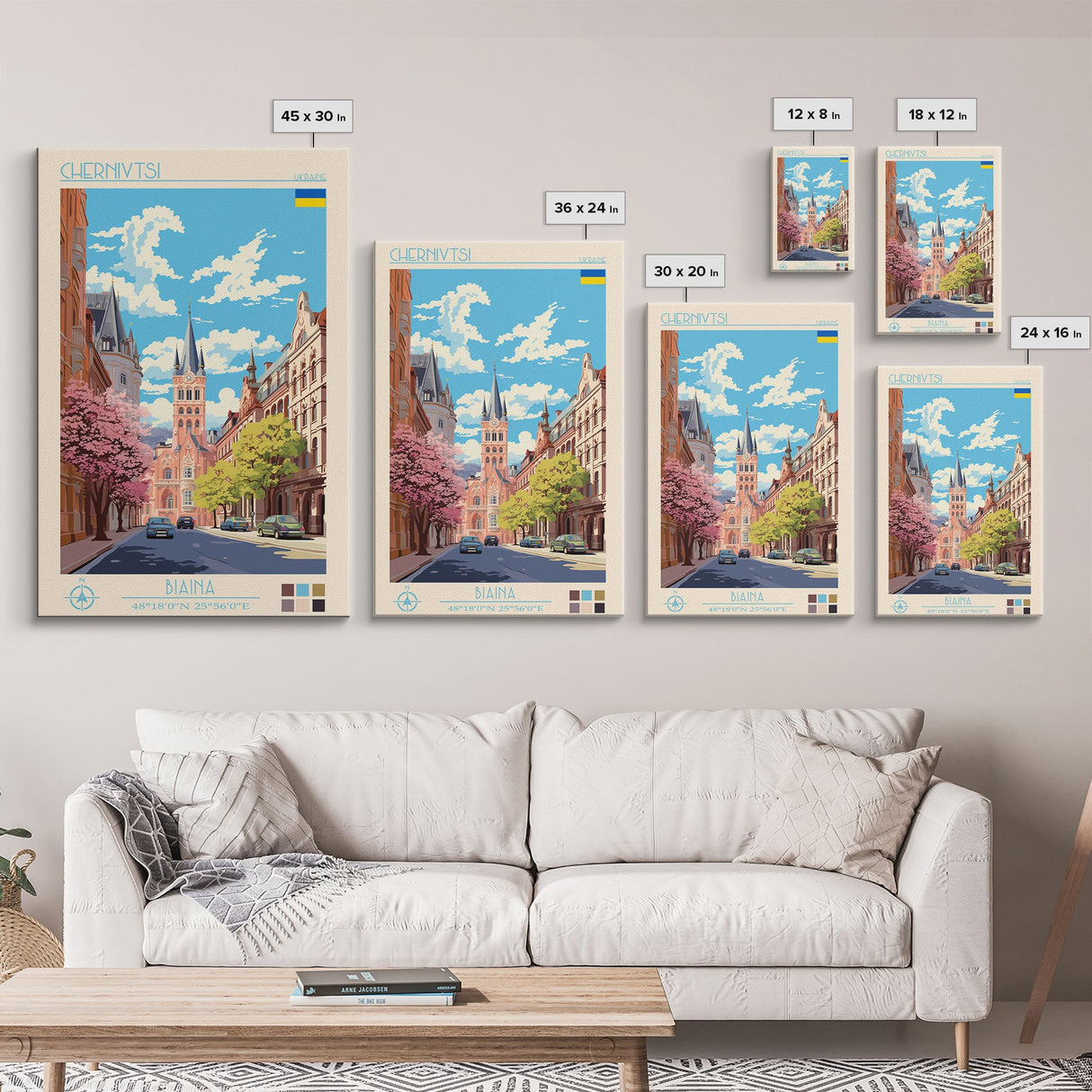 Chernivtsi Ukraine Travel Poster Framed Canvas Print, Midcentury Modern Art, Pop Art Wall Decor, Home Decor, Vacation Gift, Living Room Art