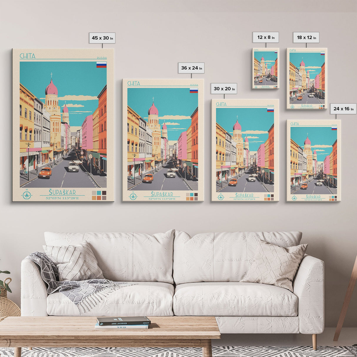 Chita Russia Travel Poster Framed Canvas Print, Midcentury Modern Art, Pop Art Wall Decor, Home Decor, Vacation Gift, Living Room Art