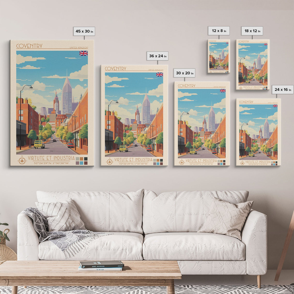Coventry United Kingdom Travel Poster Framed Canvas Print, Midcentury Modern Art, Pop Art Wall Decor, Home Decor, Vacation Gift, Living Room Art