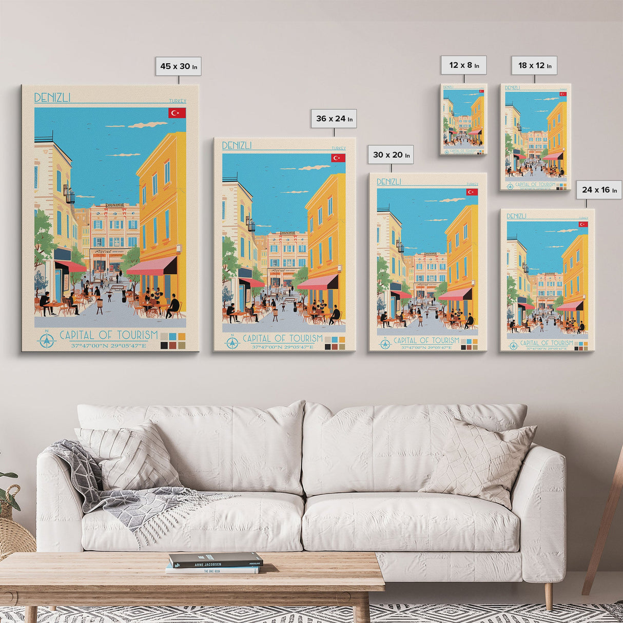 Denizli Turkey Travel Poster Framed Canvas Print, Midcentury Modern Art, Pop Art Wall Decor, Home Decor, Vacation Gift, Living Room Art
