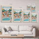 Doboj Bosnia and Herzegovina Travel Poster Framed Canvas Print, Midcentury Modern Art, Pop Art Wall Decor, Home Decor, Vacation Gift, Living Room Art