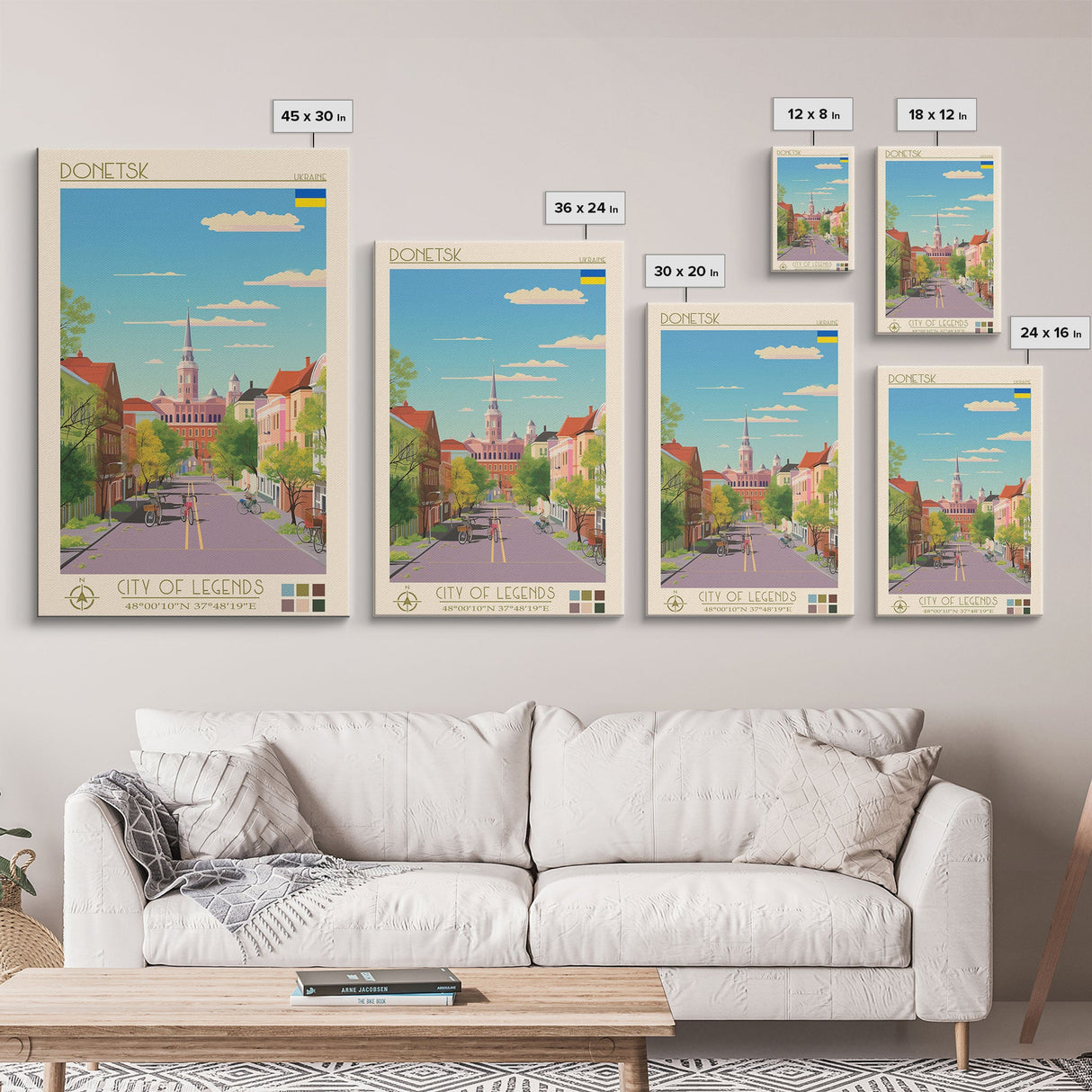 Donetsk Ukraine Travel Poster Framed Canvas Print, Midcentury Modern Art, Pop Art Wall Decor, Home Decor, Vacation Gift, Living Room Art