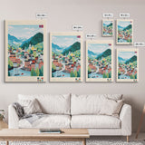 Drammen Norway Travel Poster Framed Canvas Print, Midcentury Modern Art, Pop Art Wall Decor, Home Decor, Vacation Gift, Living Room Art