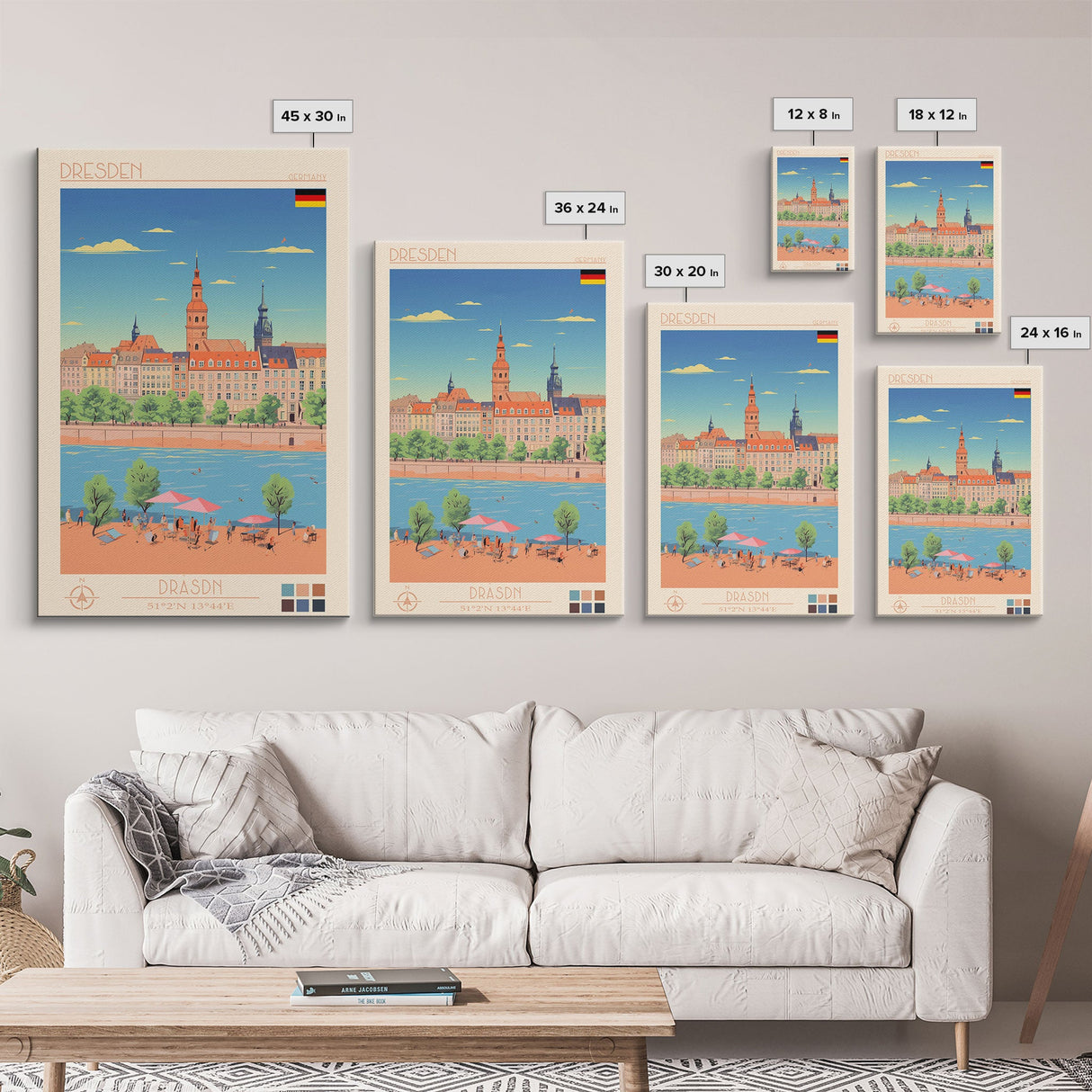 Dresden Germany Travel Poster Framed Canvas Print, Midcentury Modern Art, Pop Art Wall Decor, Home Decor, Vacation Gift, Living Room Art