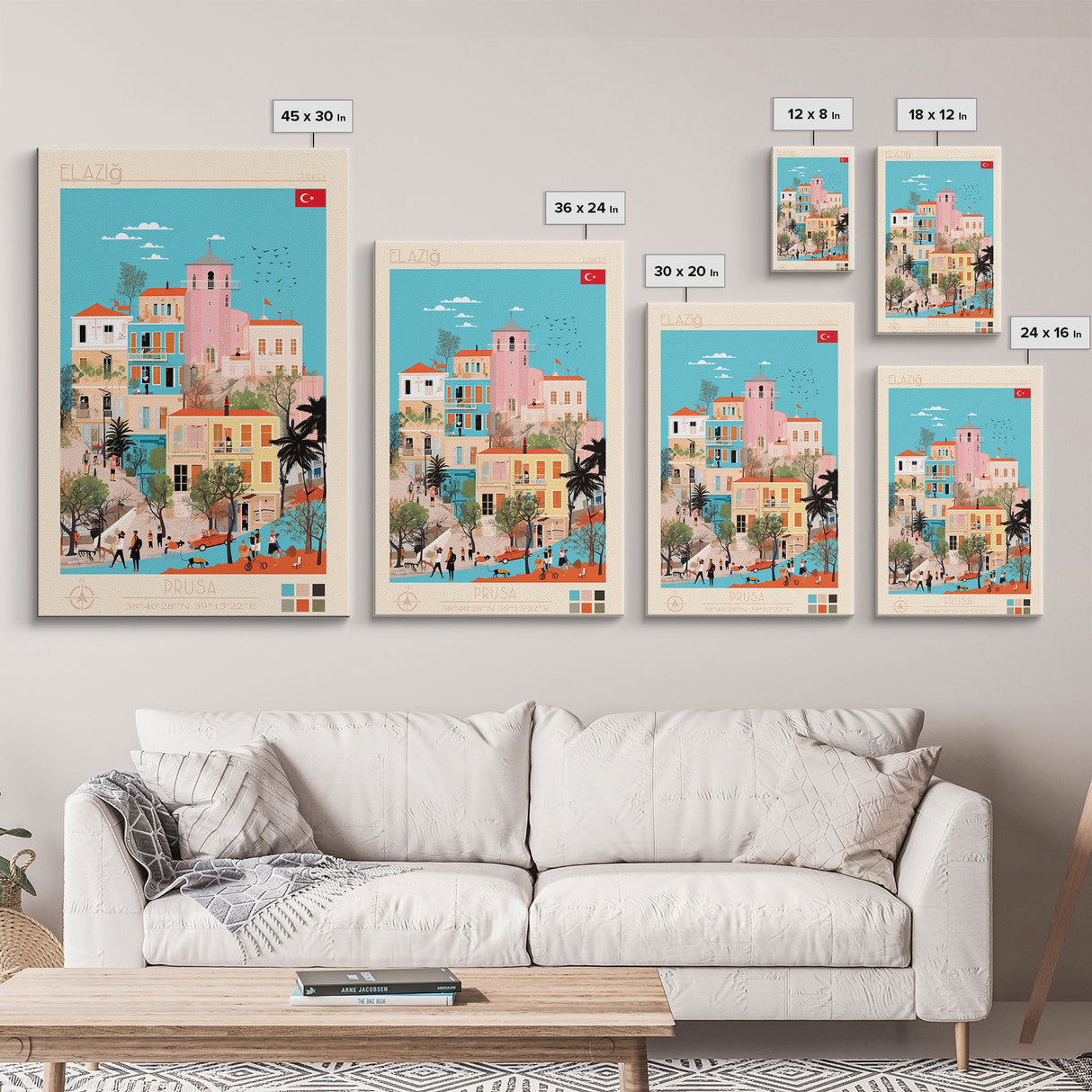 Elâzığ Turkey Travel Poster Framed Canvas Print, Midcentury Modern Art, Pop Art Wall Decor, Scenic Wall Art, Living Room Decoration, Office Art