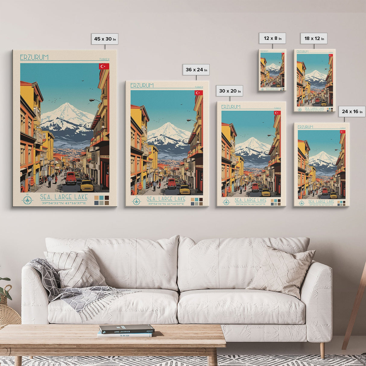 Erzurum Turkey Travel Poster Framed Canvas Print, Midcentury Modern Art, Pop Art Wall Decor, Scenic Wall Art, Living Room Decoration, Office Art