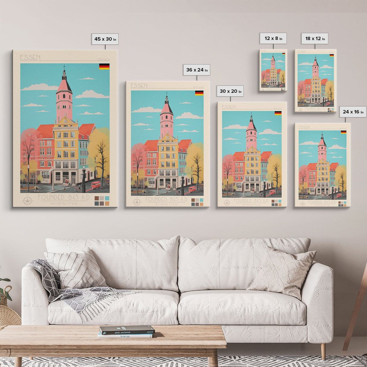 Essen Germany Travel Poster Framed Canvas Print, Midcentury Modern Art, Pop Art Wall Decor, Home Decor, Vacation Gift, Office Art