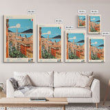 Genoa Italy Travel Poster Framed Canvas Print, Midcentury Modern Art, Pop Art Wall Decor, Scenic Wall Art, Living Room Decoration, Office Gift