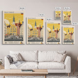 Halle Germany Travel Poster Framed Canvas Print, Midcentury Modern Art, Pop Art Wall Decor, Scenic Living Room Art, Bedroom Decor