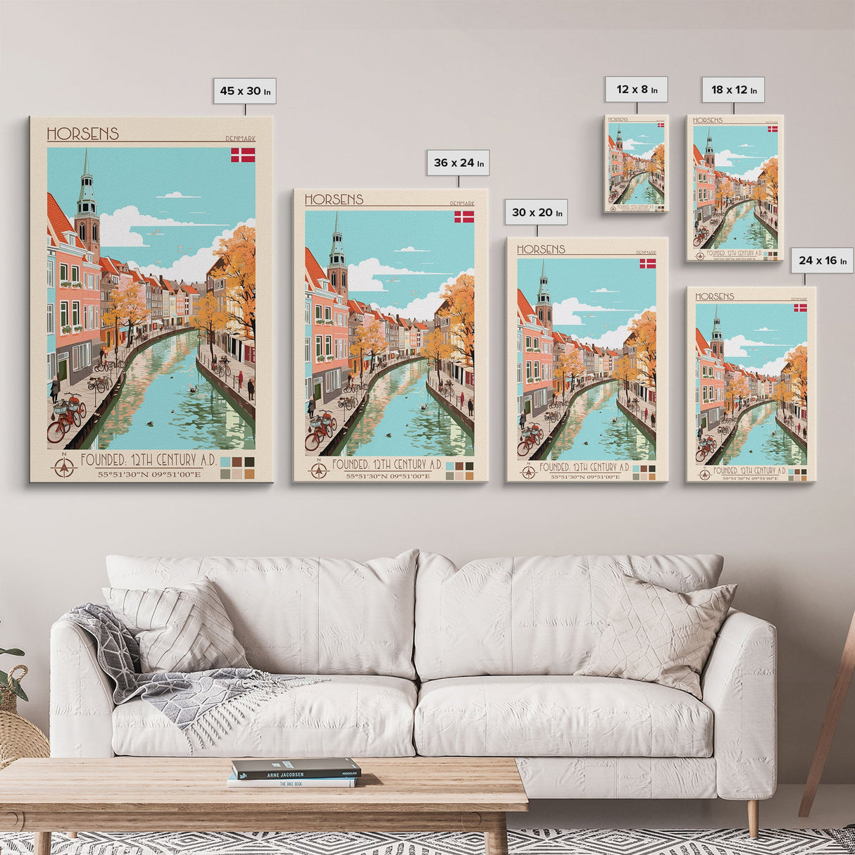 Horsens Denmark Travel Poster Framed Canvas Print, Midcentury Modern Art, Pop Art Wall Decor, Home Decor, Vacation Gift, Office Art