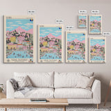 Ilidža Bosnia and Herzegovina Travel Poster Framed Canvas Print, Midcentury Modern Art, Pop Art Wall Decor, Scenic Wall Art, Bedroom Decoration