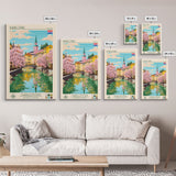 Karlovac Croatia Travel Poster Framed Canvas Print, Midcentury Modern Art, Pop Art Wall Decor, Scenic Living Room Art, Bedroom Decor