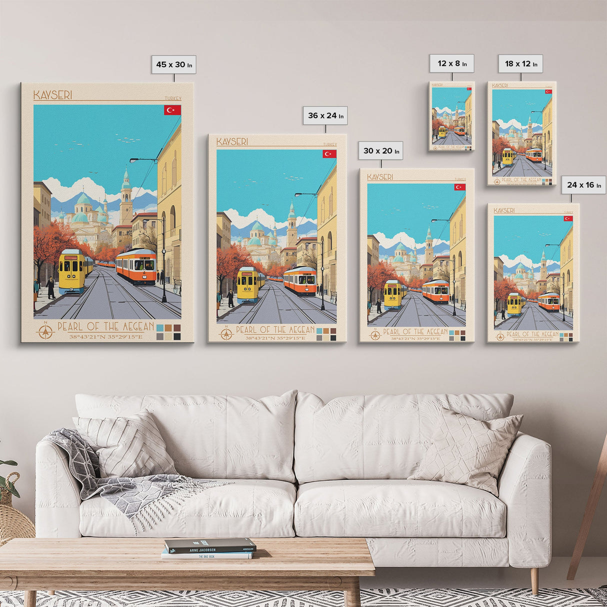Kayseri Turkey Travel Poster Framed Canvas Print, Midcentury Modern Art, Pop Art Wall Decor, Scenic Wall Art, Living Room Decoration, Office Art