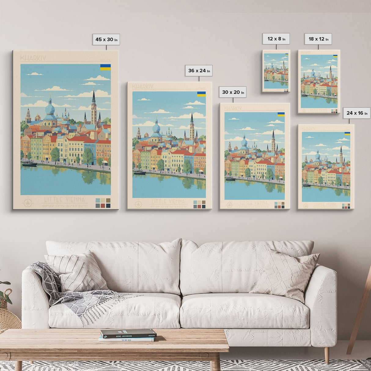 Kharkiv Ukraine Travel Poster Framed Canvas Print, Midcentury Modern Art, Pop Art Wall Decor, Scenic Living Room Art, Bedroom Gift