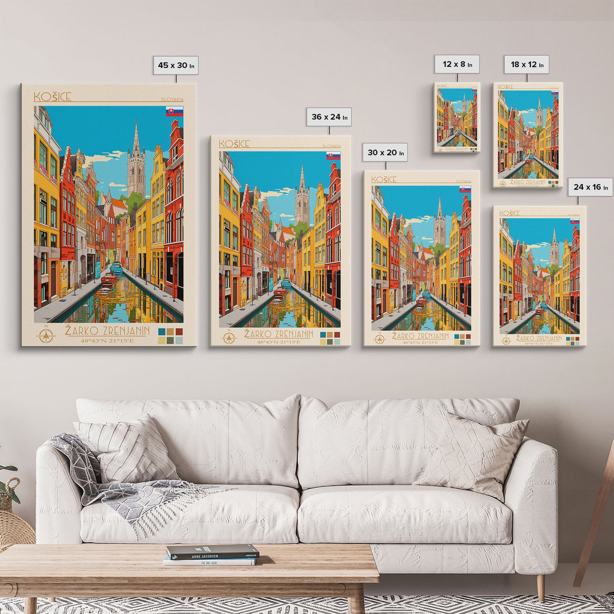 Košice Slovakia Travel Poster Framed Canvas Print, Midcentury Modern Art, Pop Art Wall Decor, Scenic Living Room Art, Bedroom Gift