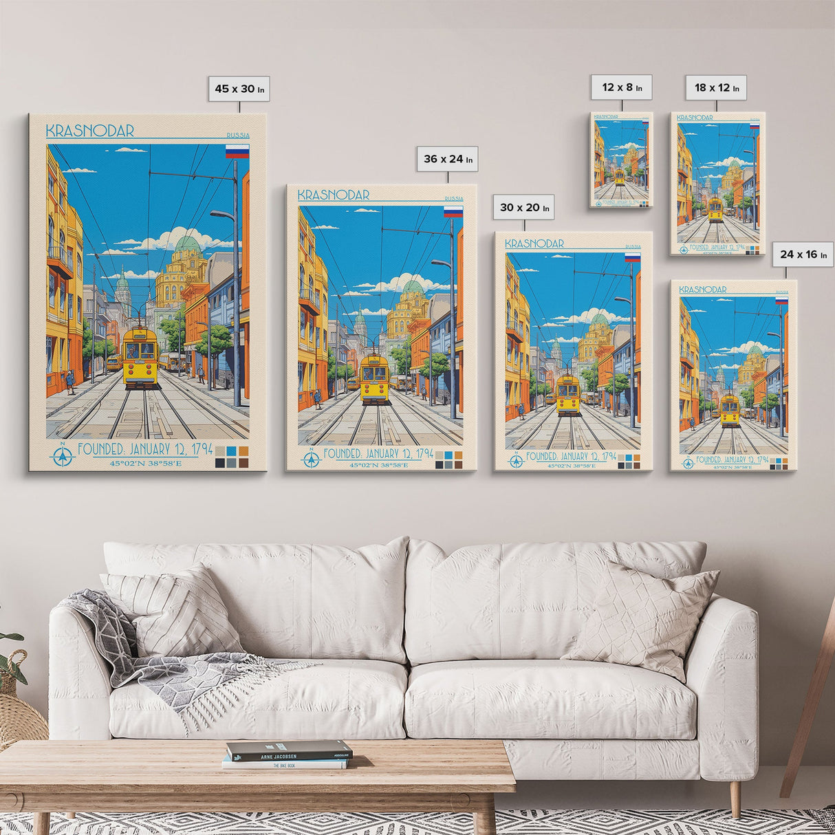 Krasnodar Russia Travel Poster Framed Canvas Print, Midcentury Modern Art, Pop Art Wall Decor, Scenic Wall Art, Living Room Decoration, Office Art