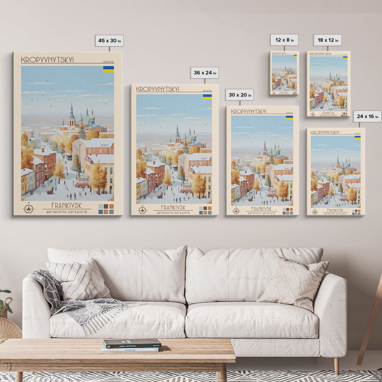 Kropyvnytskyi Ukraine Travel Poster Framed Canvas Print, Midcentury Modern Art, Pop Art Wall Decor, Home Decor, Vacation Gift, Office Art