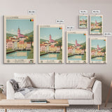 La Louvière Belgium Travel Poster Framed Canvas Print, Midcentury Modern Art, Pop Art Wall Decor, Scenic Living Room Art, Bedroom Gift