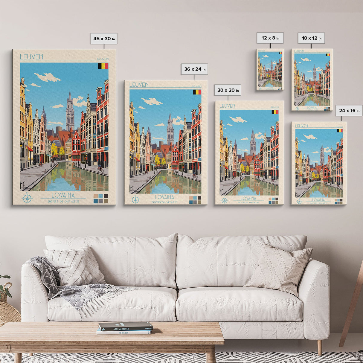 Leuven Belgium Travel Poster Framed Canvas Print, Midcentury Modern Art, Pop Art Wall Decor, Home Decor, Vacation Gift, Bedroom Art