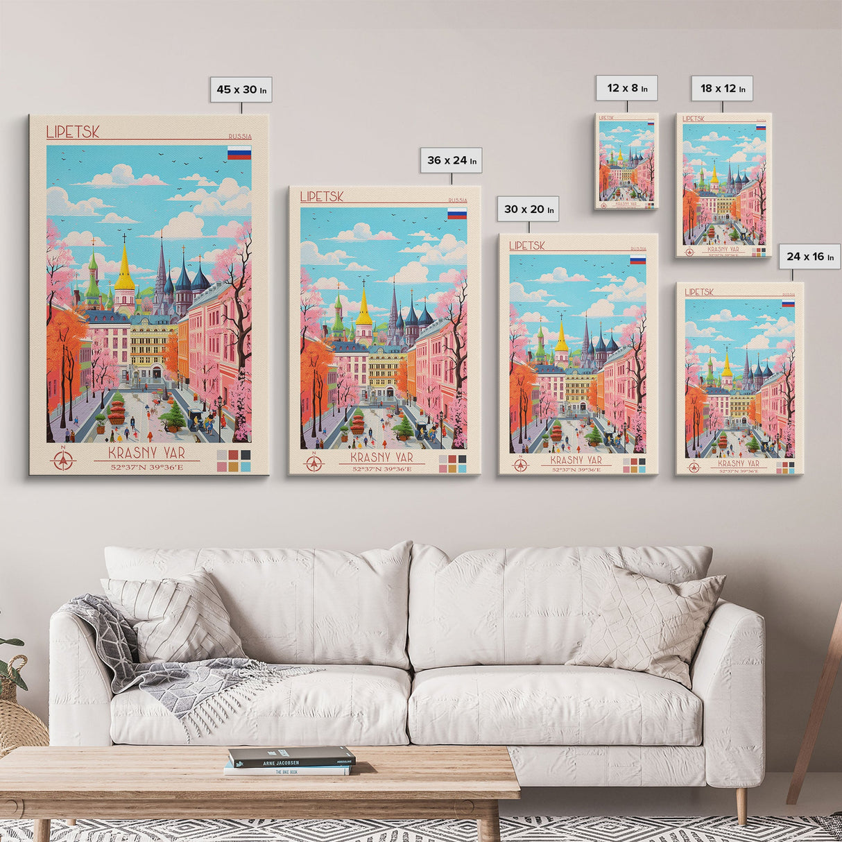 Lipetsk Russia Travel Poster Framed Canvas Print, Midcentury Modern Art, Pop Art Wall Decor, Scenic Art, Home and Office Decoration