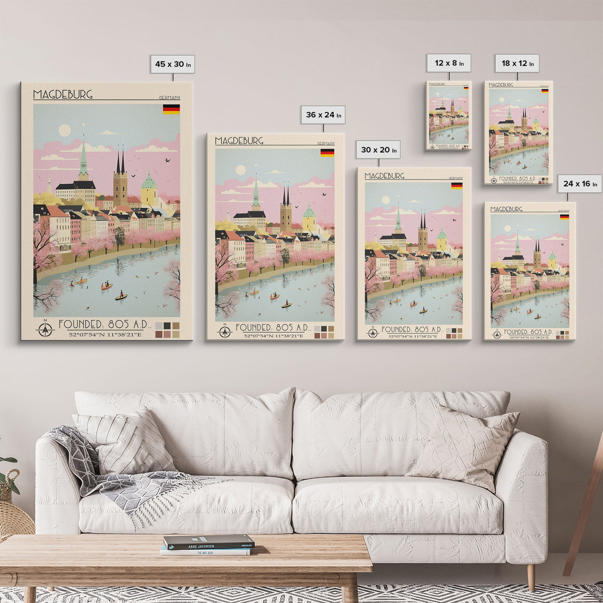Magdeburg Germany Travel Poster Framed Canvas Print, Midcentury Modern Art, Pop Art Wall Decor, Home Decor, Vacation Gift, Office Art
