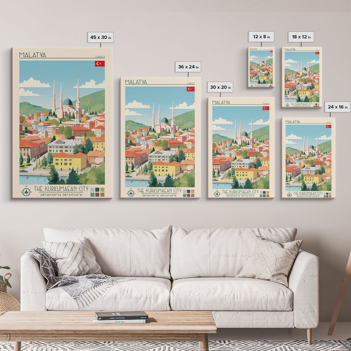 Malatya Turkey Travel Poster Framed Canvas Print, Midcentury Modern Art, Pop Art Wall Decor, Scenic Wall Art, Living Room Decoration, Office Gift