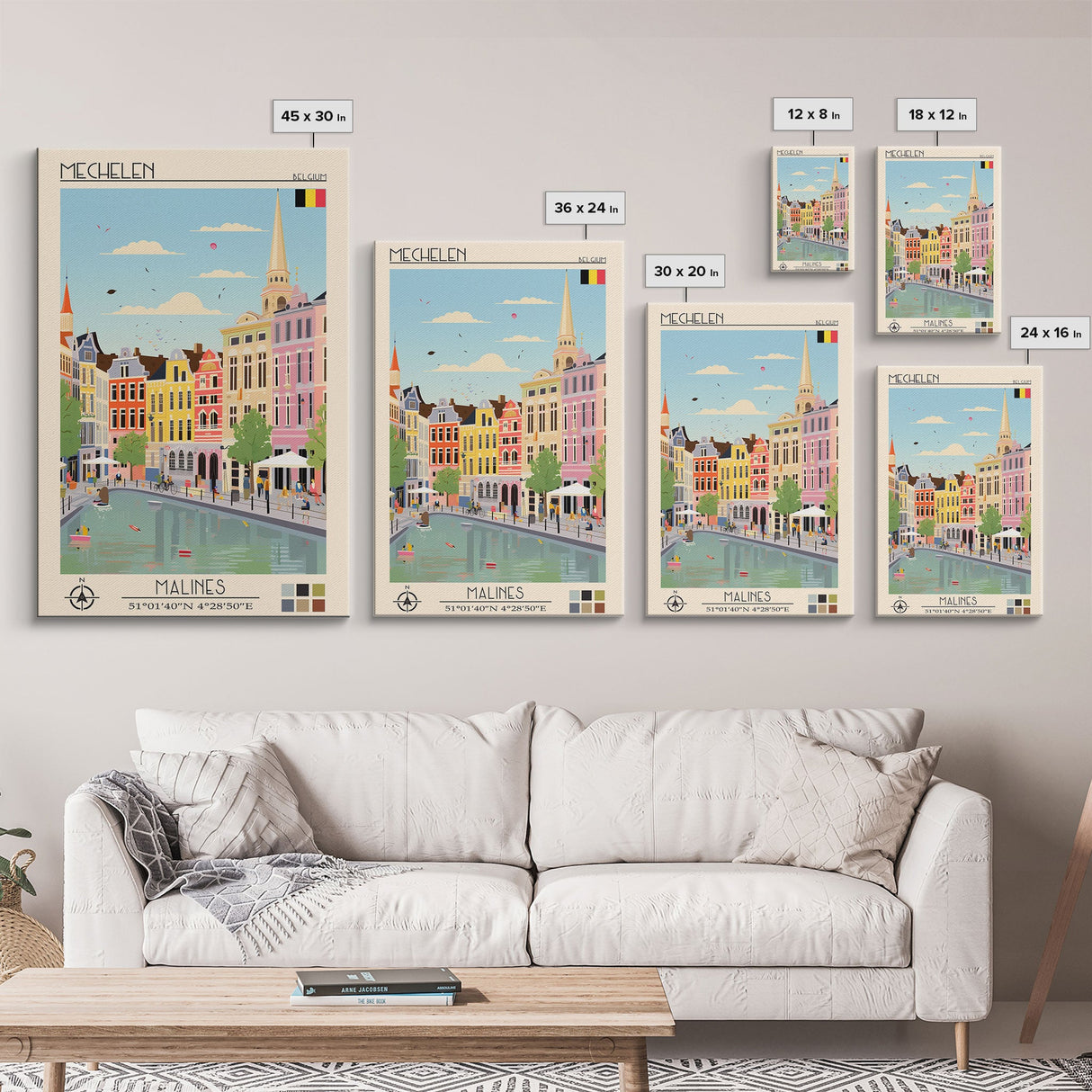 Mechelen Belgium Travel Poster Framed Canvas Print, Midcentury Modern Art, Pop Art Wall Decor, Home Decor, Vacation Gift, Bedroom Art