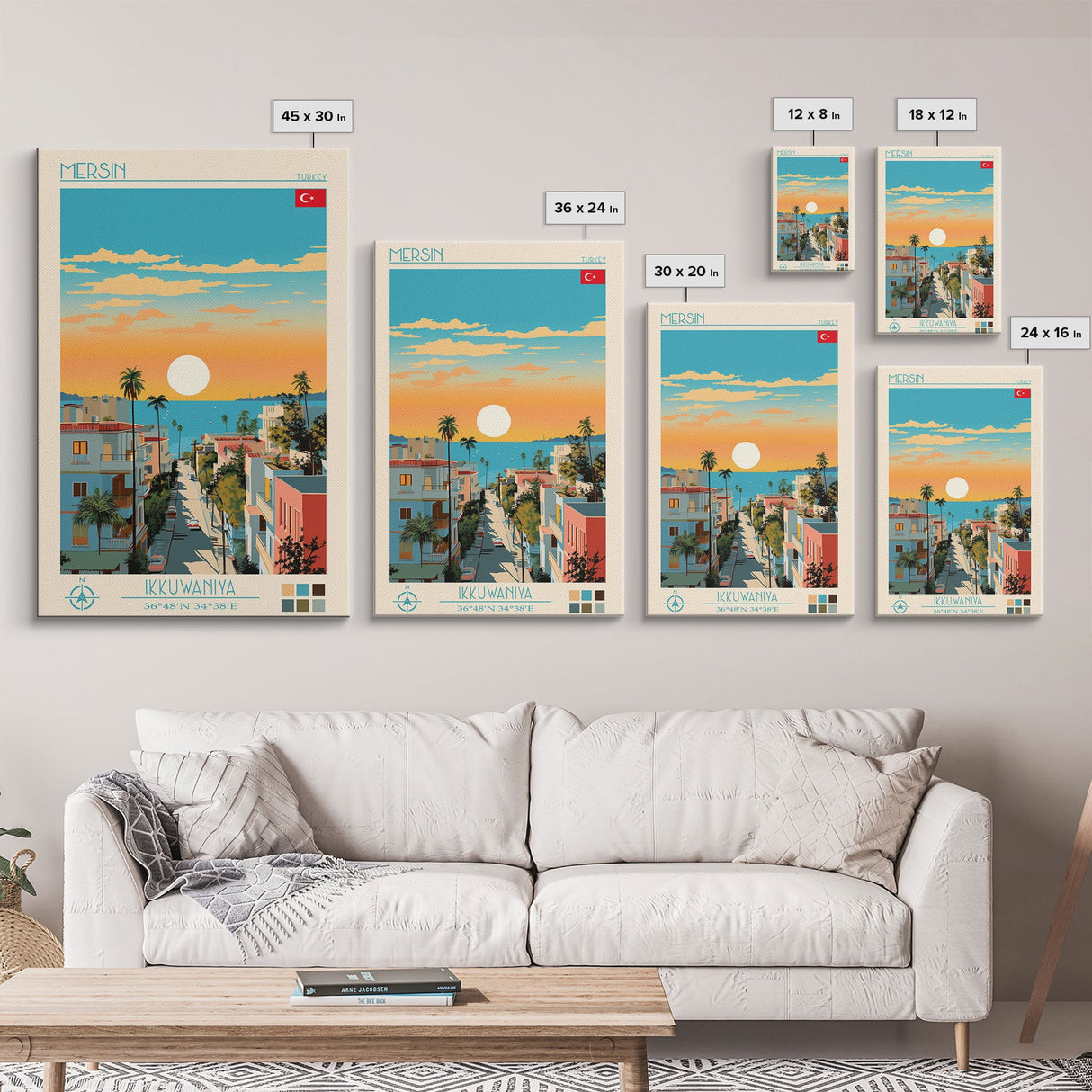 Mersin Turkey Travel Poster Framed Canvas Print, Midcentury Modern Art, Pop Art Wall Decor, Scenic Wall Art, Living Room Decoration, Office Gift