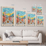 Michalovce Slovakia Travel Poster Framed Canvas Print, Midcentury Modern Art, Pop Art Wall Decor, Scenic Wall Art, Living Room Decoration, Office Art