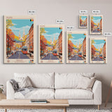 Mons Belgium Travel Poster Framed Canvas Print, Midcentury Modern Art, Pop Art Wall Decor, Home Decor, Vacation Gift, Office Art