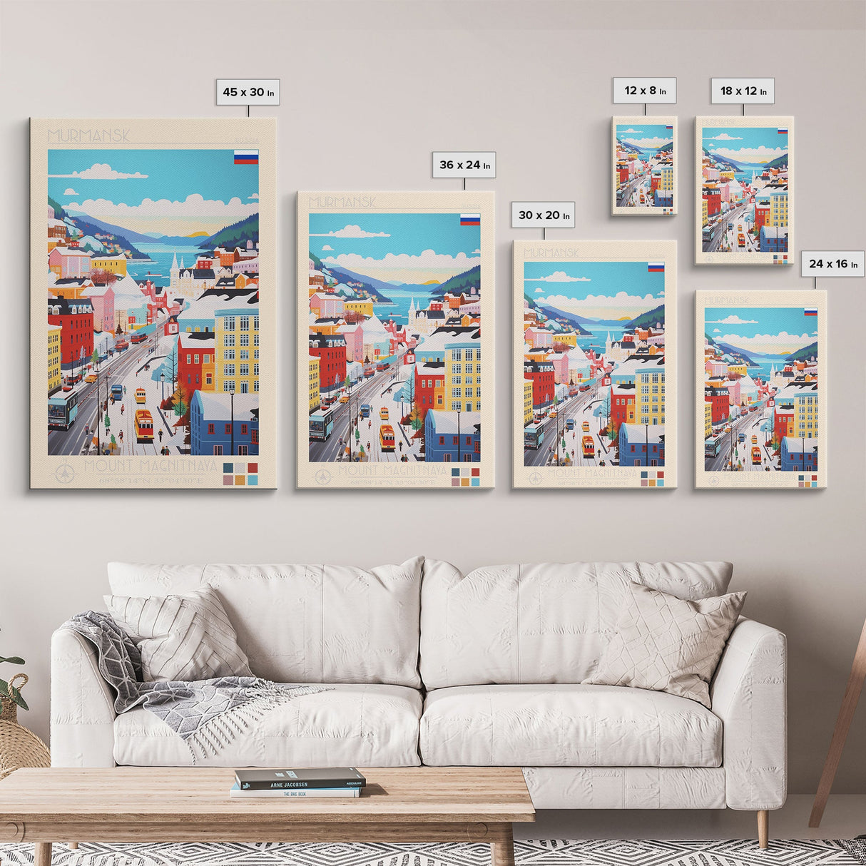 Murmansk Russia Travel Poster Framed Canvas Print, Midcentury Modern Art, Pop Art Wall Decor, Scenic Wall Art, Living Room Decoration, Office Art