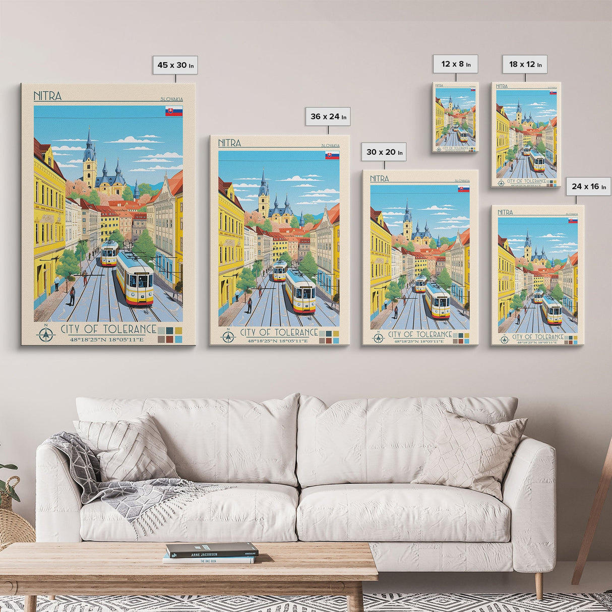 Nitra Slovakia Travel Poster Framed Canvas Print, Midcentury Modern Art, Pop Art Wall Decor, Scenic Wall Art, Living Room Decoration, Office Gift