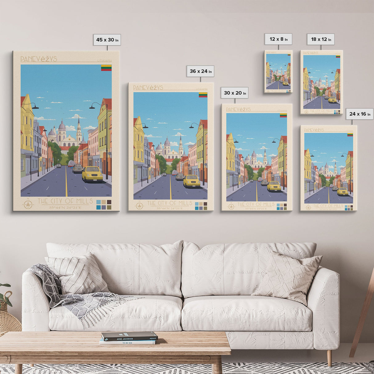 Panevėžys Lithuania Travel Poster Framed Canvas Print, Midcentury Modern Art, Pop Art Wall Decor, Scenic Living Room Art, Bedroom Gift