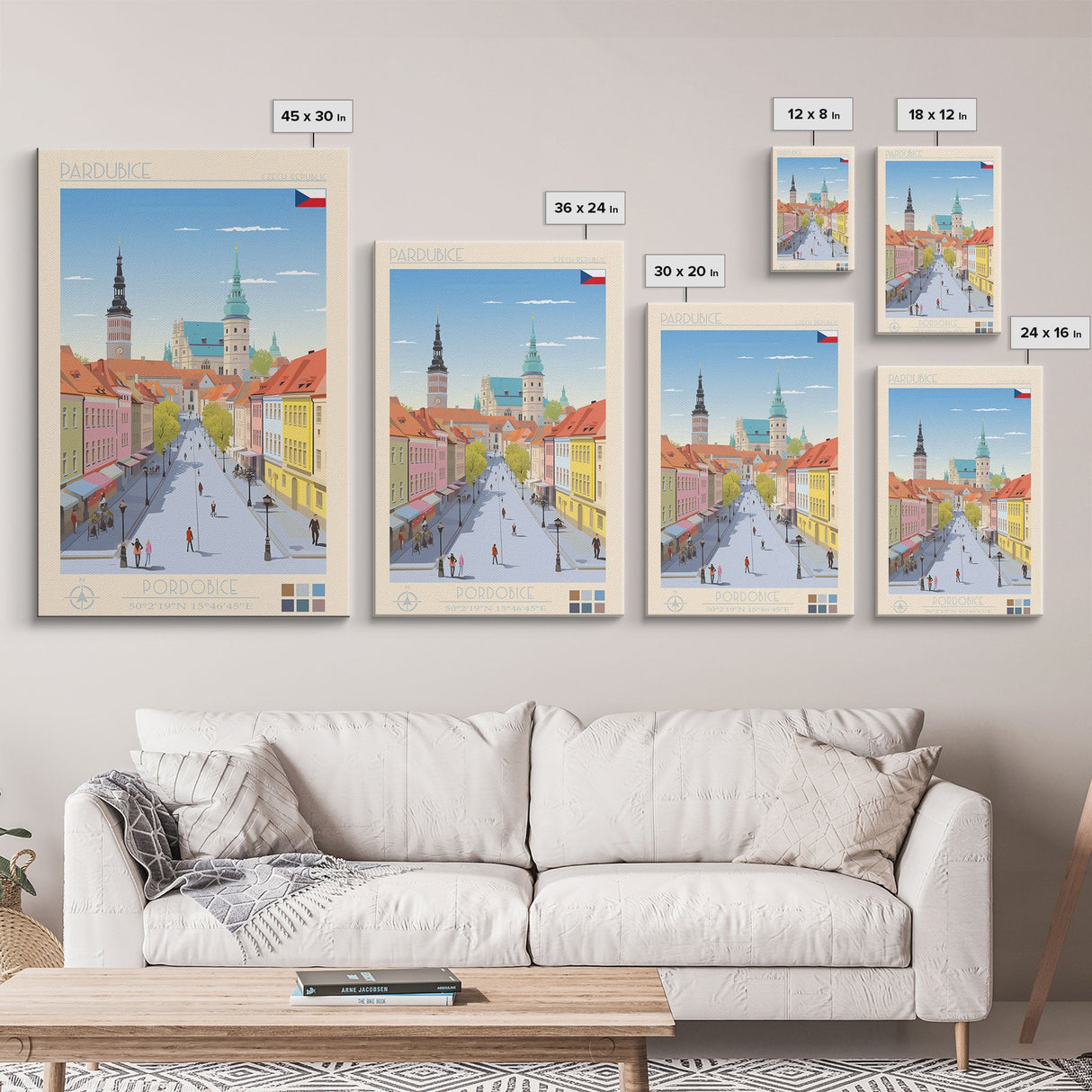 Pardubice Czech Republic Travel Poster Framed Canvas Print, Midcentury Modern Art, Pop Art Wall Decor, Home Decor, Vacation Gift, Bedroom Art
