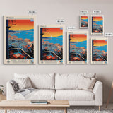 Piraeus Greece Travel Poster Framed Canvas Print, Midcentury Modern Art, Pop Art Wall Decor, Scenic Wall Art, Living Room Decoration, Office Art