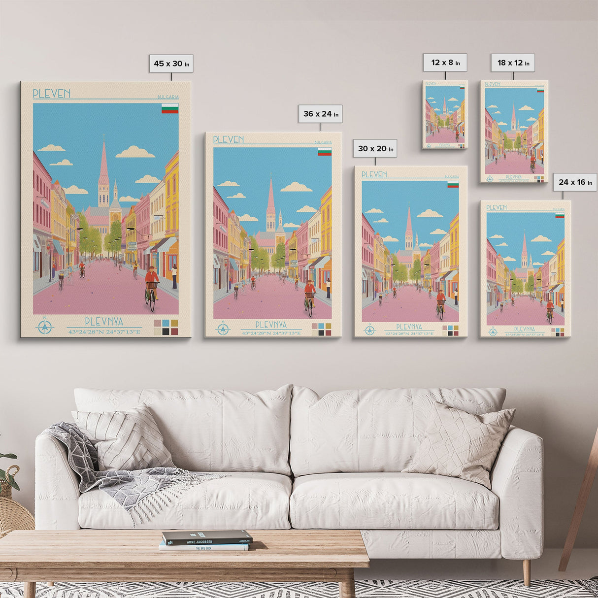 Pleven Bulgaria Travel Poster Framed Canvas Print, Midcentury Modern Art, Pop Art Wall Decor, Scenic Wall Art, Living Room Decoration, Office Gift