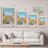 Plovdiv Bulgaria Travel Poster Framed Canvas Print, Midcentury Modern Art, Pop Art Wall Decor, Living Room Art, Home Decoration