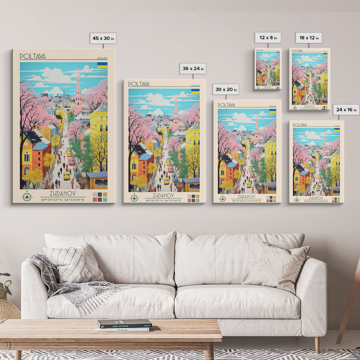 Poltava Ukraine Travel Poster Framed Canvas Print, Midcentury Modern Art, Pop Art Wall Decor, Scenic Living Room Art, Bedroom Gift