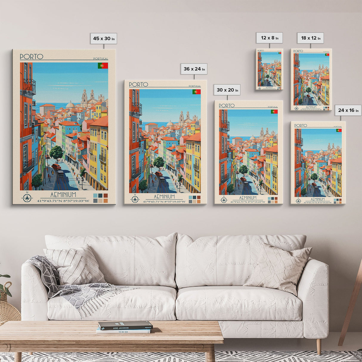 Porto Portugal Travel Poster Framed Canvas Print, Midcentury Modern Art, Pop Art Wall Decor, Scenic Wall Art, Living Room Decoration, Office Gift