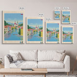 Považská Bystrica Slovakia Travel Poster Framed Canvas Print, Midcentury Modern Art, Pop Art Wall Decor, Scenic Wall Art, Living Room Decoration, Office Art