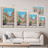 Poznań Poland Travel Poster Framed Canvas Print, Midcentury Modern Art, Pop Art Wall Decor, Scenic Bedroom Art, Office Decoration