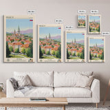 Prešov Slovakia Travel Poster Framed Canvas Print, Midcentury Modern Art, Pop Art Wall Decor, Scenic Living Room Art, Bedroom Gift