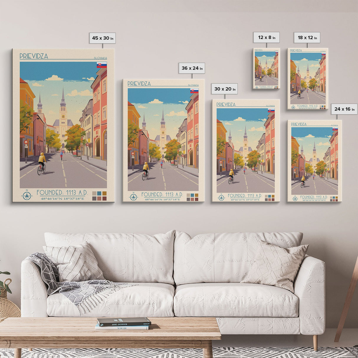 Prievidza Slovakia Travel Poster Framed Canvas Print, Midcentury Modern Art, Pop Art Wall Decor, Scenic Wall Art, Living Room Decoration, Office Art