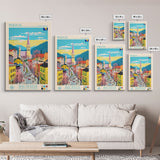 Prijedor Bosnia and Herzegovina Travel Poster Framed Canvas Print, Midcentury Modern Art, Pop Art Wall Decor, Home Decor, Vacation Gift, Bedroom Art