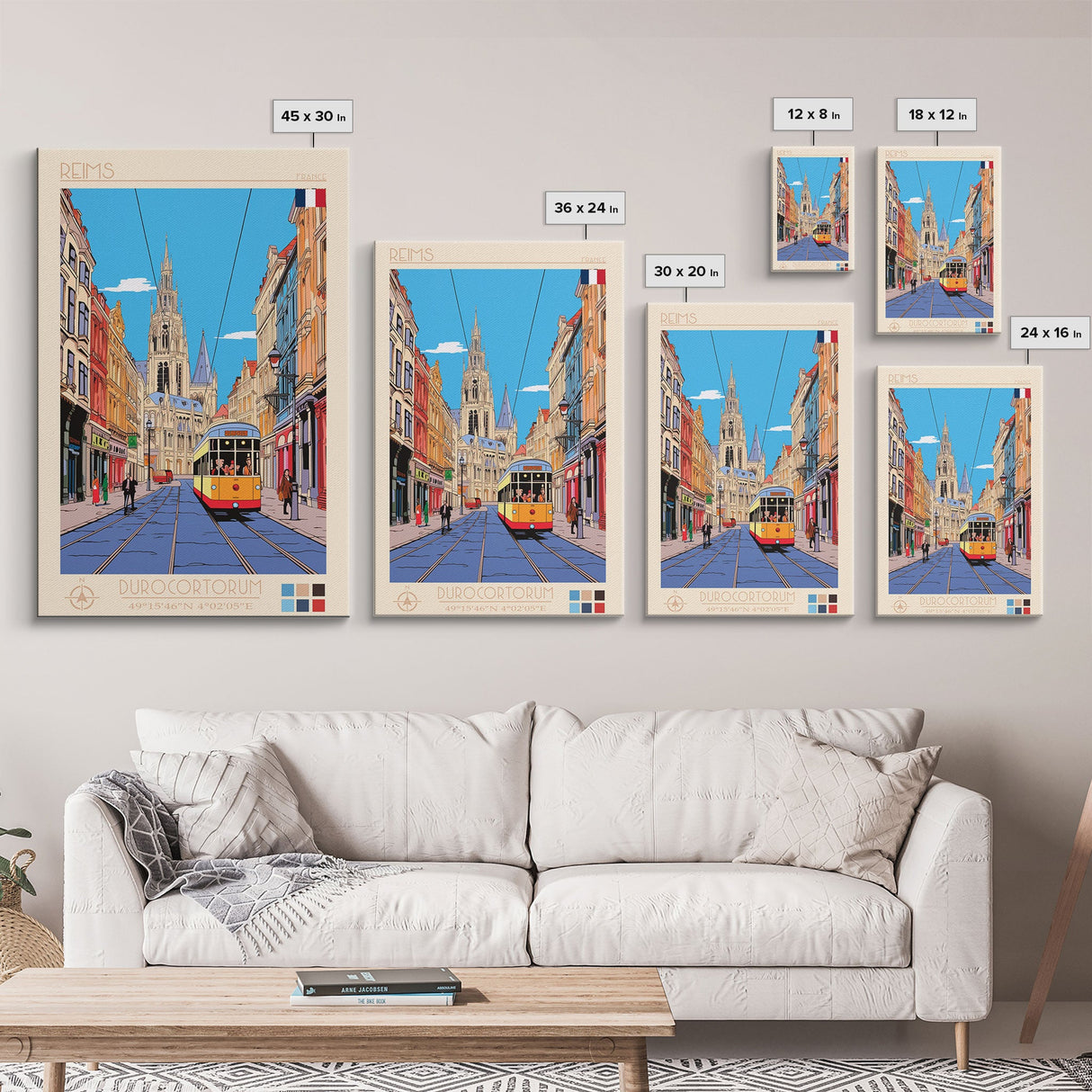 Reims France Travel Poster Framed Canvas Print, Midcentury Modern Art, Pop Art Wall Decor, Home Decor, Vacation Gift, Bedroom Art