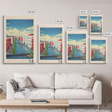 Reykjavik Iceland Travel Poster Framed Canvas Print, Midcentury Modern Art, Pop Art Wall Decor, Scenic Wall Art, Bedroom Decoration